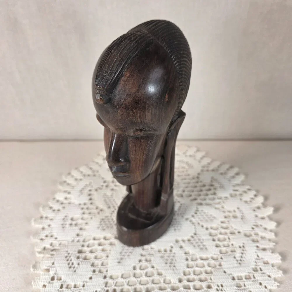 Authentic African Ebony Maasai Tribal Head Sculpture Handcrafted Wooden Art - Picture 7 of 8